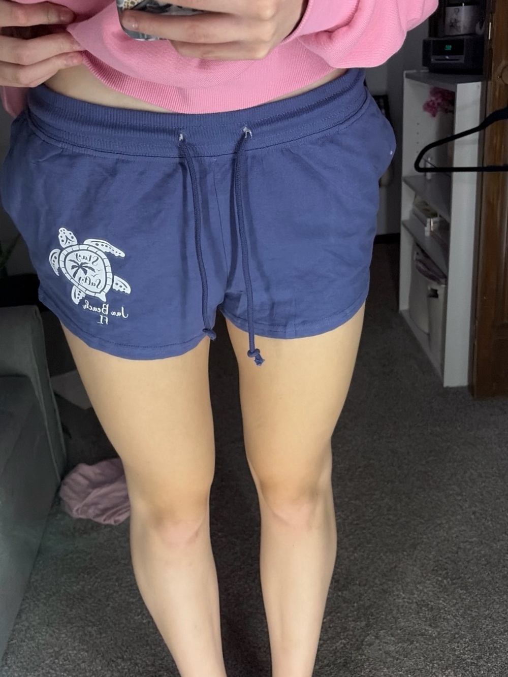 Lagaci Navy Blue Turtle Print Drawstring Athletic Shorts